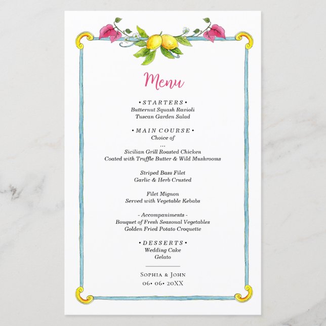 Watercolor Lemon Mediterranean Wedding (Front)