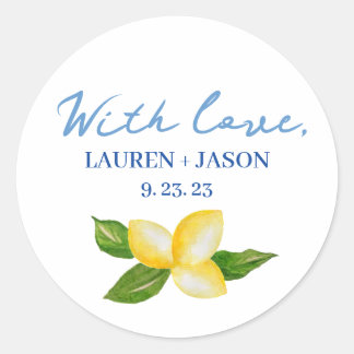 Watercolor Lemon Mediterranean Wedding Favour Classic Round Sticker