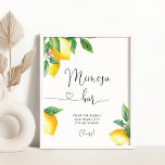 Watercolor lemon Mimosa bar Poster<br><div class="desc">Citrus, watercolor lemon Mimosa bar sign.
Matching items available.</div>