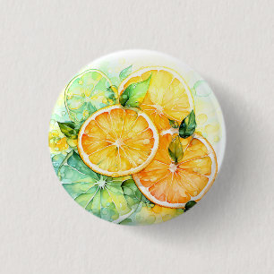 Watercolor Lemon Orange Lime Botanical Kitchen 1 Inch Round Button