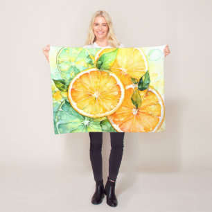 Watercolor Lemon Orange Lime Botanical Kitchen Fleece Blanket