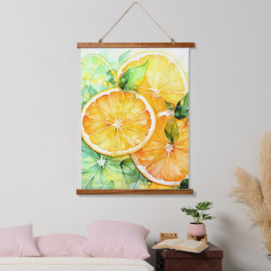 Watercolor Lemon Orange Lime Botanical Kitchen Hanging Tapestry