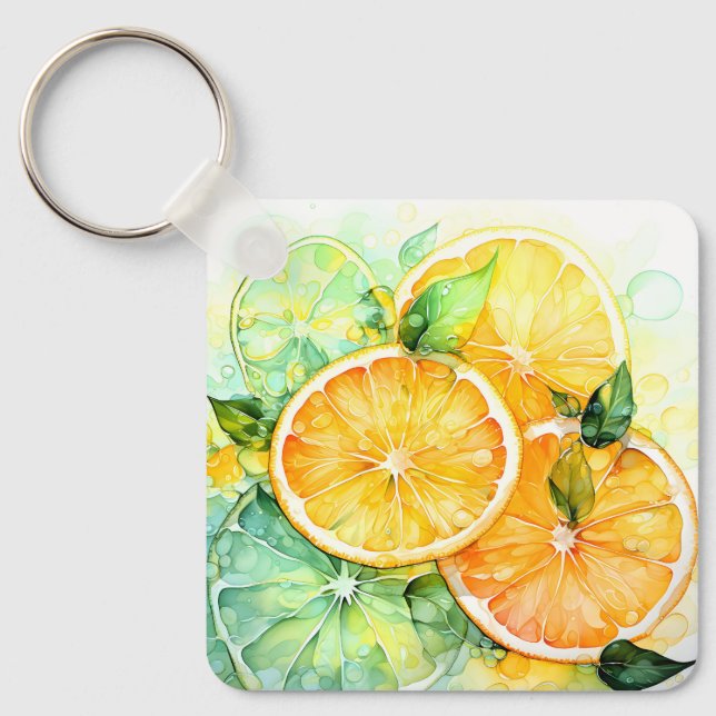 Watercolor Lemon Orange Lime Botanical Kitchen Keychain (Front)