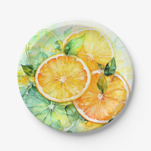 Watercolor Lemon Orange Lime Botanical Kitchen Paper Plate
