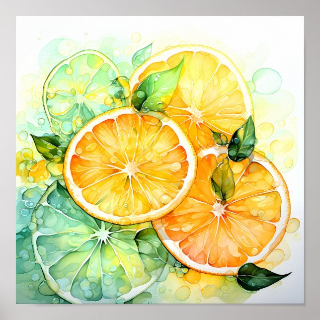 Watercolor Lemon Orange Lime Botanical Kitchen Poster (Front)