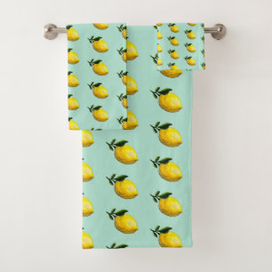 Watercolor lemon painting bath towel set