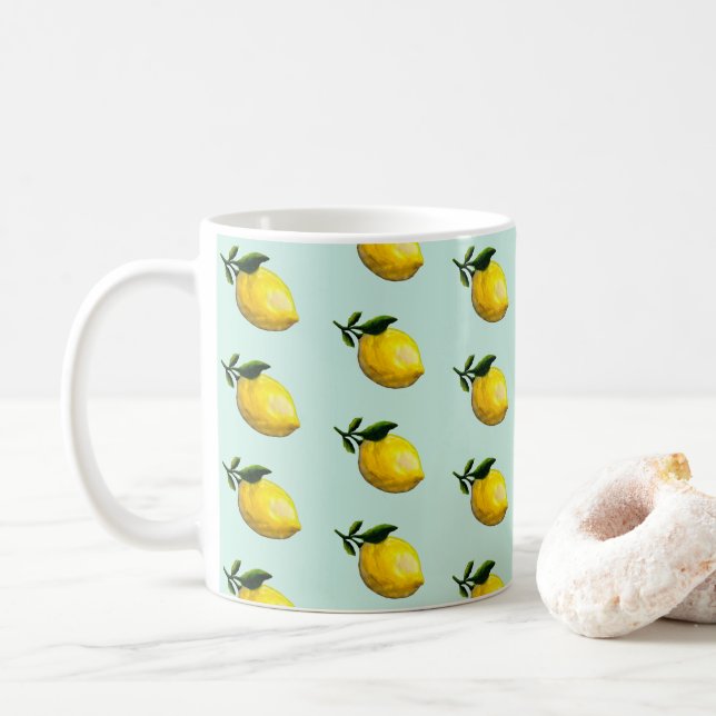 Watercolor lemon painting  coffee mug (With Donut)