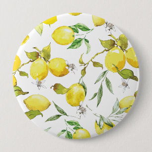 Watercolor Lemon Pattern 4 Inch Round Button