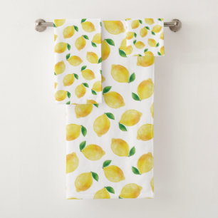 Watercolor Lemon Pattern Bath Towel Set