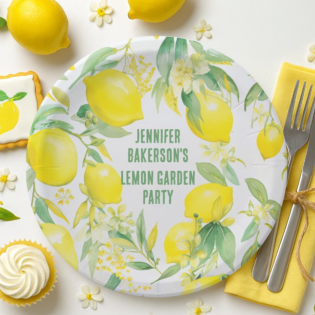 Watercolor Lemon Pattern Birthday Party Paper Plate (Watercolor Lemon Pattern Birthday Party Paper Plates
)