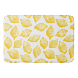 Watercolor Lemon Pattern Citrus Bath Mat