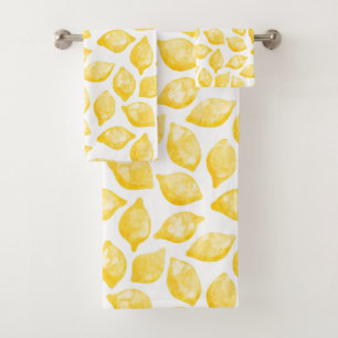 Watercolor Lemon Pattern Citrus Bath Towel Set