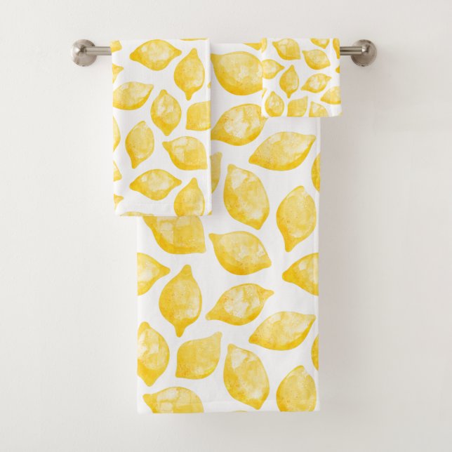 Watercolor Lemon Pattern Citrus Bath Towel Set (Insitu)