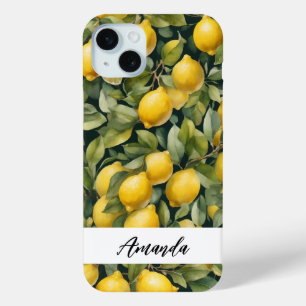 Watercolor Lemon Pattern Citrus iPhone 15 Mini Case