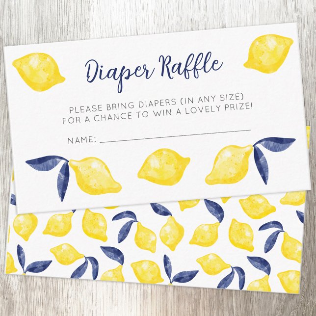 Watercolor Lemon Pattern Citrus Diaper Raffle Enclosure Card (Citrus lemon watercolor Mediterranean Diaper Raffle baby shower enclosure card)