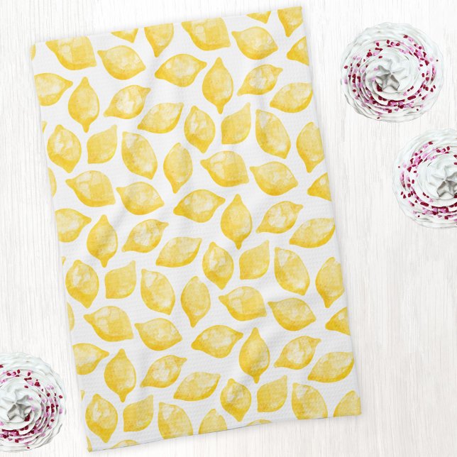 Watercolor Lemon Pattern Citrus Kitchen Towel (Watercolor lemon citrus pattern art kitchen tea towel)