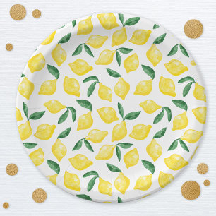 Watercolor Lemon Pattern Citrus Paper Plate