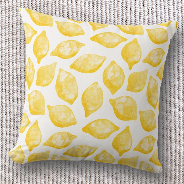 Watercolor Lemon Pattern Citrus Throw Pillow (Watercolor lemon citrus watercolor pattern throw pillow)