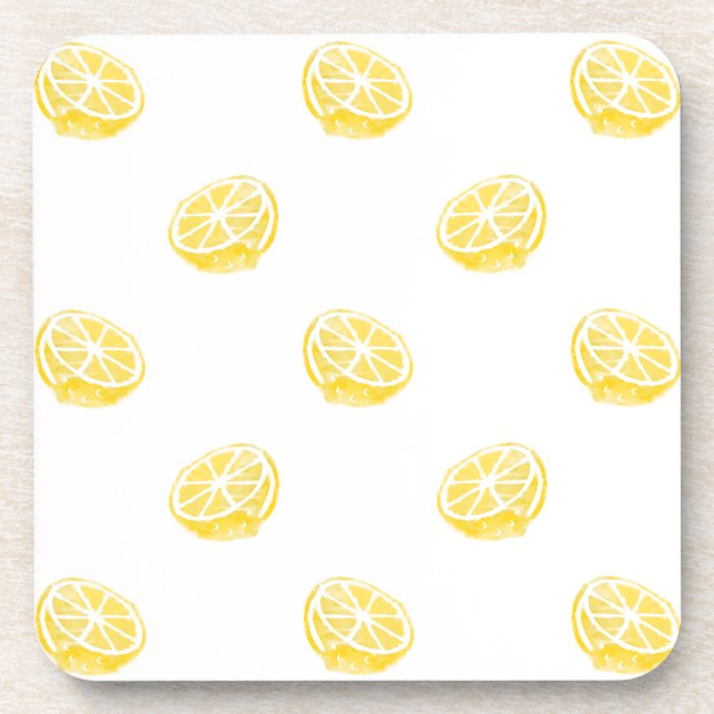 Watercolor Lemon Pattern Coaster (Front)