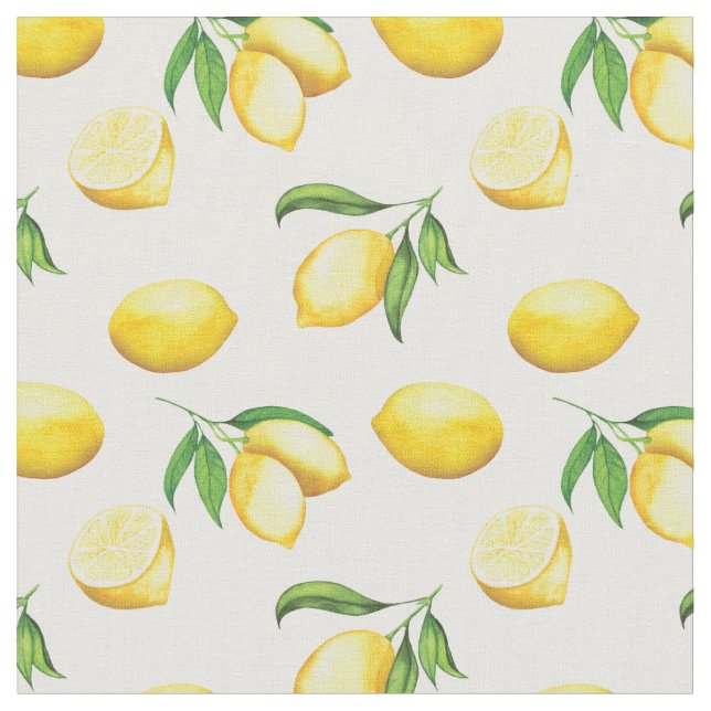 Watercolor Lemon Pattern Fabric (Close Up)