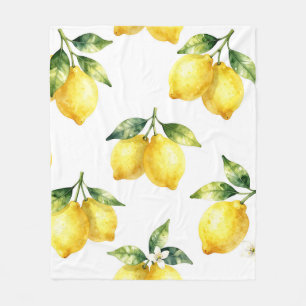 Watercolor Lemon Pattern Fleece Blanket
