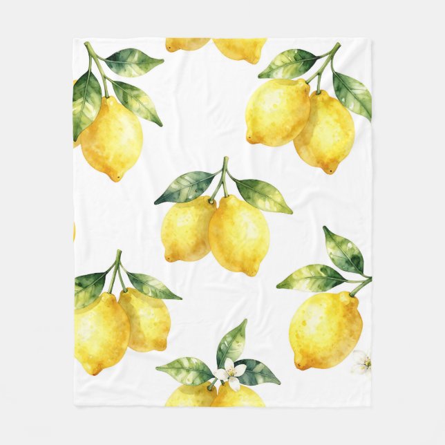 Watercolor Lemon Pattern Fleece Blanket (Front)