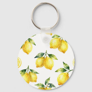 Watercolor Lemon Pattern Keychain