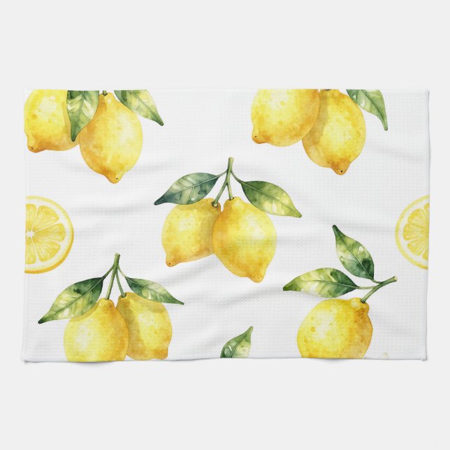 Watercolor Lemon Pattern Kitchen Towel (Horizontal)