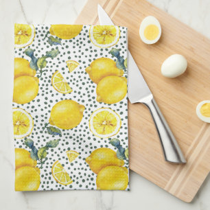 Watercolor Lemon Pattern Kitchen  Towel