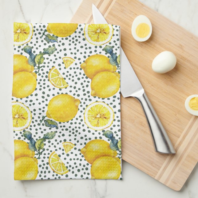 Watercolor Lemon Pattern Kitchen  Towel (Quarter Fold)