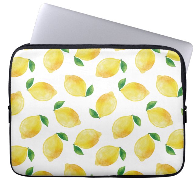 Watercolor Lemon Pattern Laptop Sleeve (Front)