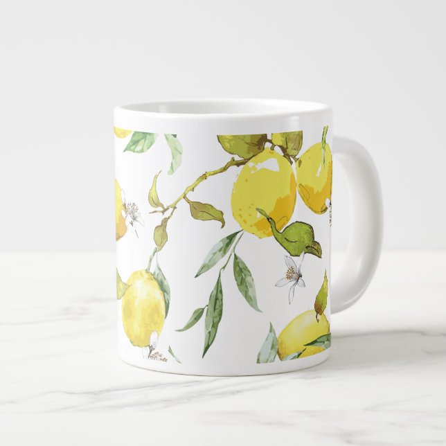 Watercolor Lemon Pattern Large Coffee Mug (Front Right)
