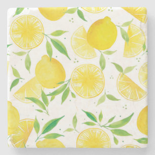 Watercolor lemon pattern outdoor bar stone coaster