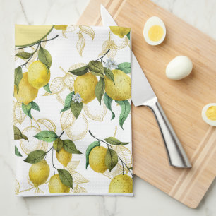 Watercolor Lemon Pattern Personalized Initial  Kitchen Towel