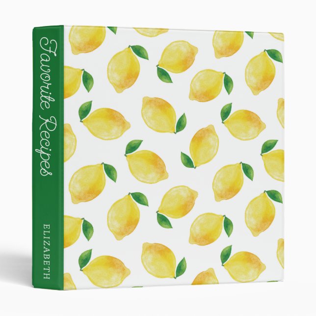 Watercolor Lemon Pattern | Recipe Book Binder (Front/Spine)