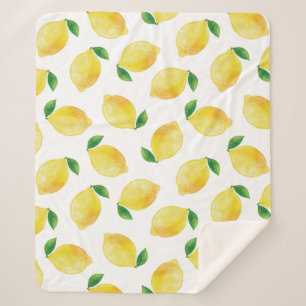 Watercolor Lemon Pattern Sherpa Blanket
