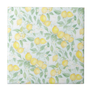 Watercolor Lemon Pattern Soft Pastels Tile