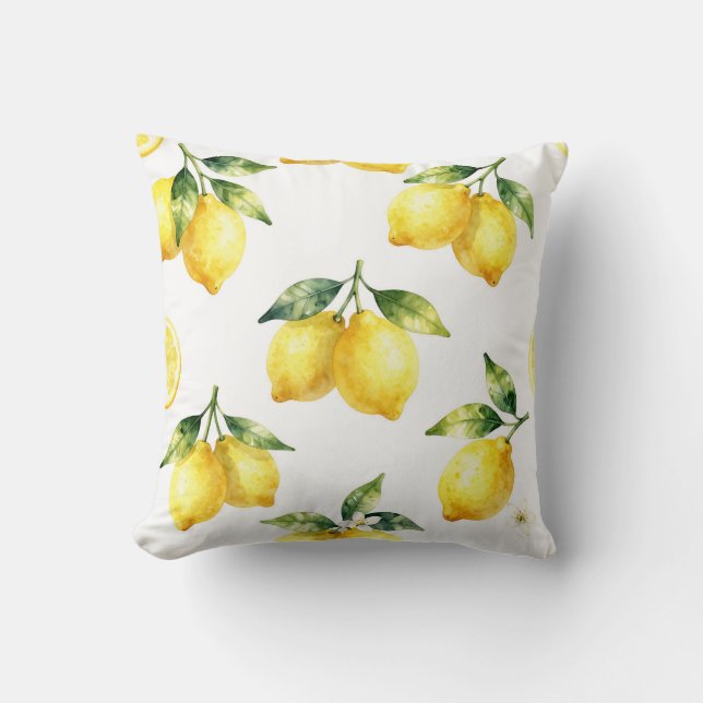 Watercolor Lemon Pattern Throw Pillow (Front)