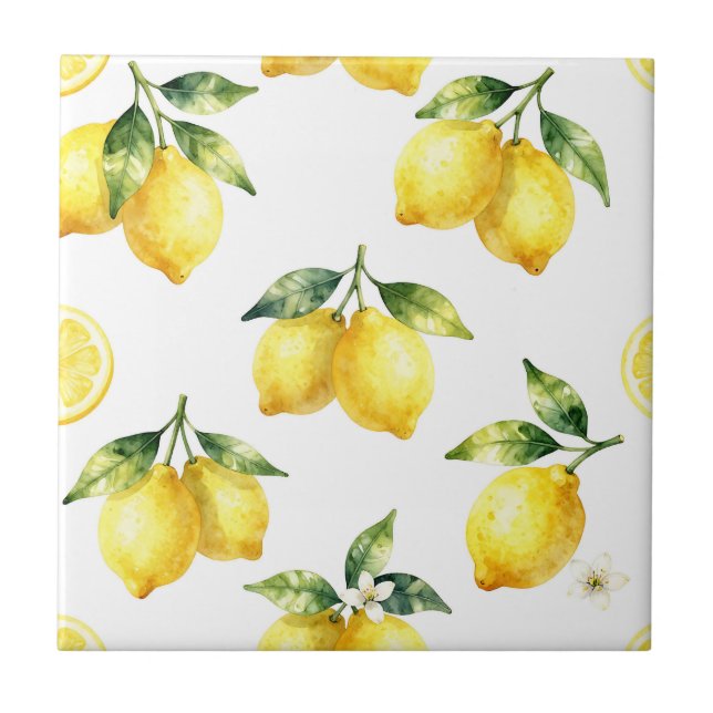 Watercolor Lemon Pattern Tile (Front)