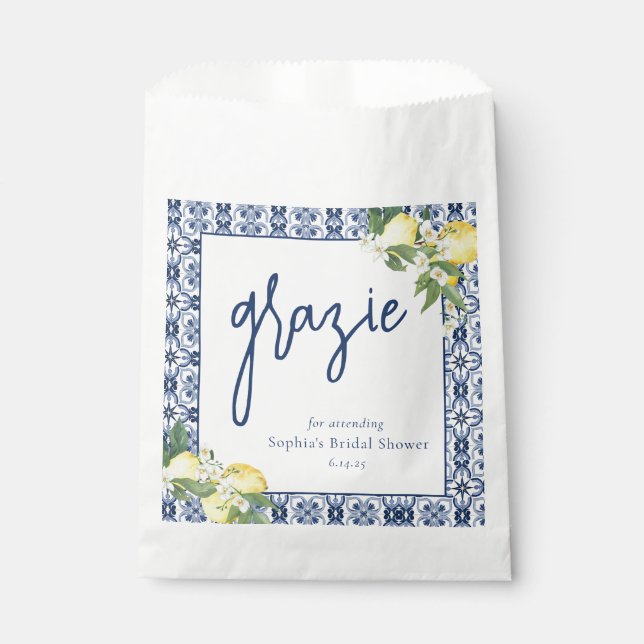 Watercolor Lemon Positano Bridal Shower Favour Bag (Front)