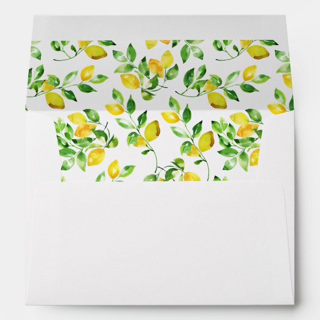 Watercolor Lemon Pre-Addressed Wedding Invitation Envelope (Back (Bottom))