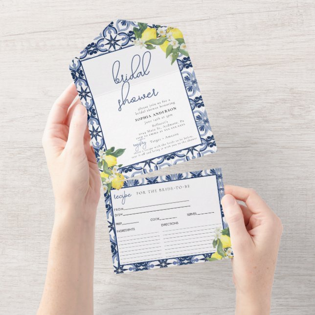 Watercolor Lemon Recipe Card Bridal Shower (Tearaway)
