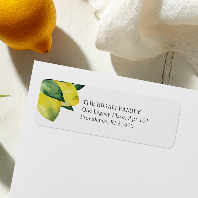 Watercolor Lemon Return Address (Lemon return address labels watercolor citrus and botanical art by Victoria Grigaliunas DoTellABelle)
