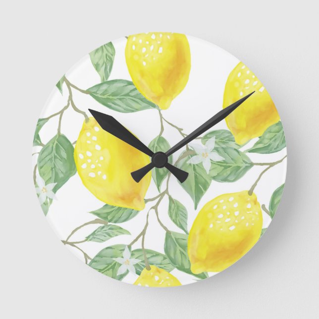 Watercolor Lemon Round Clock (Front)