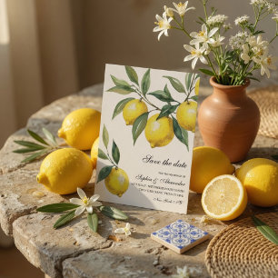 Watercolor Lemon Save the Date   Mediterranean  Invitation