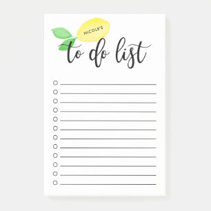 Watercolor Lemon Script Personalized To Do List Post-it Notes