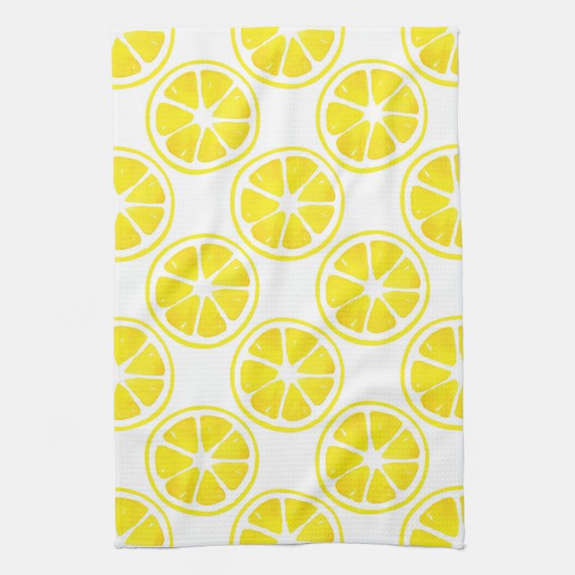 Watercolor Lemon Slice Pattern   Kitchen Towel (Vertical)