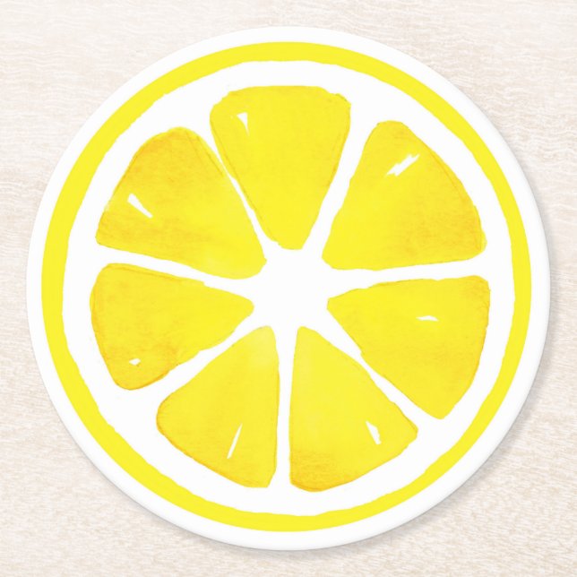 Watercolor Lemon Slice   Round Paper Coaster (Front)