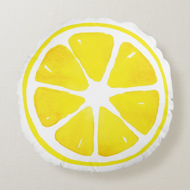 Watercolor Lemon Slice  Round Pillow (Front)