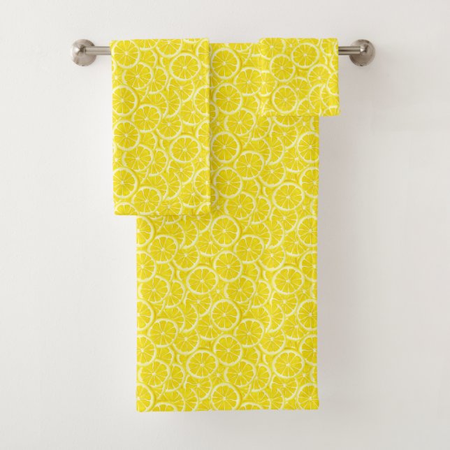 Watercolor Lemon Slices Bath Towel Set (Insitu)